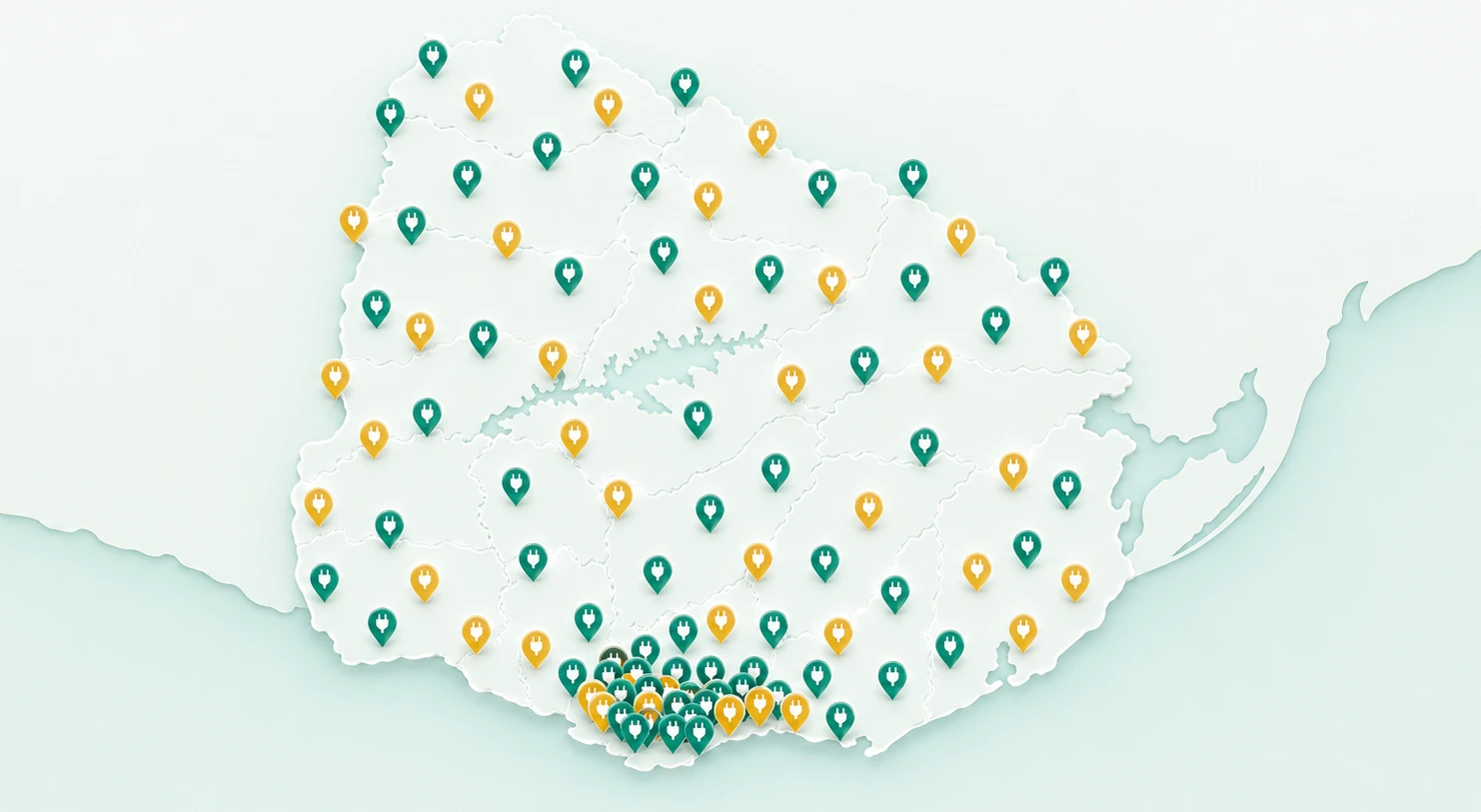 Mapa con ubicaciones de carga en Uruguay